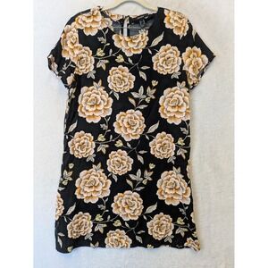 Forever 21 Women's Size M Black Yellow Floral‎ Rose Shift Mini T-Shirt Dress